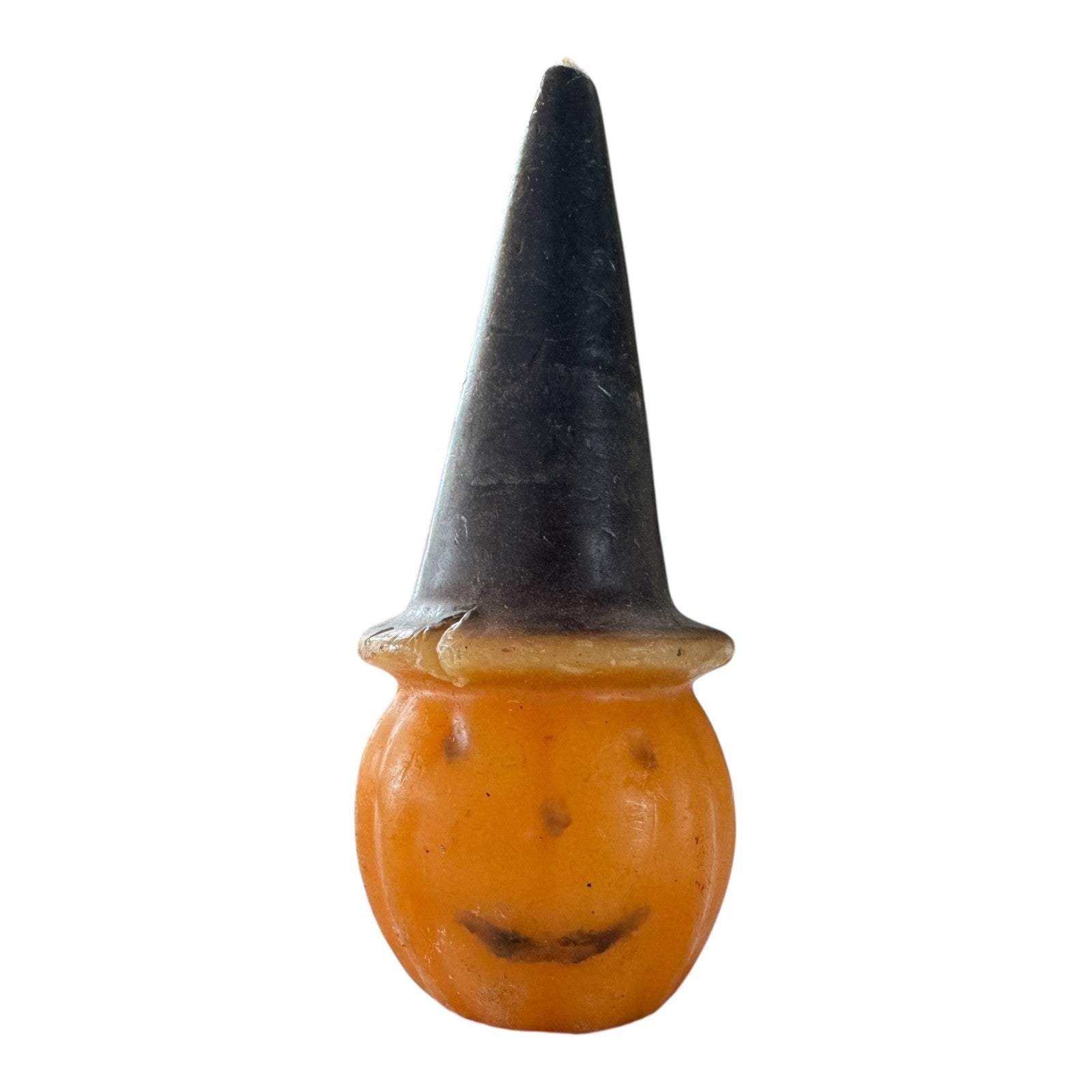 Vintage Halloween Jack O' Lantern Polychrome Pumpkin Witch Hat Candle