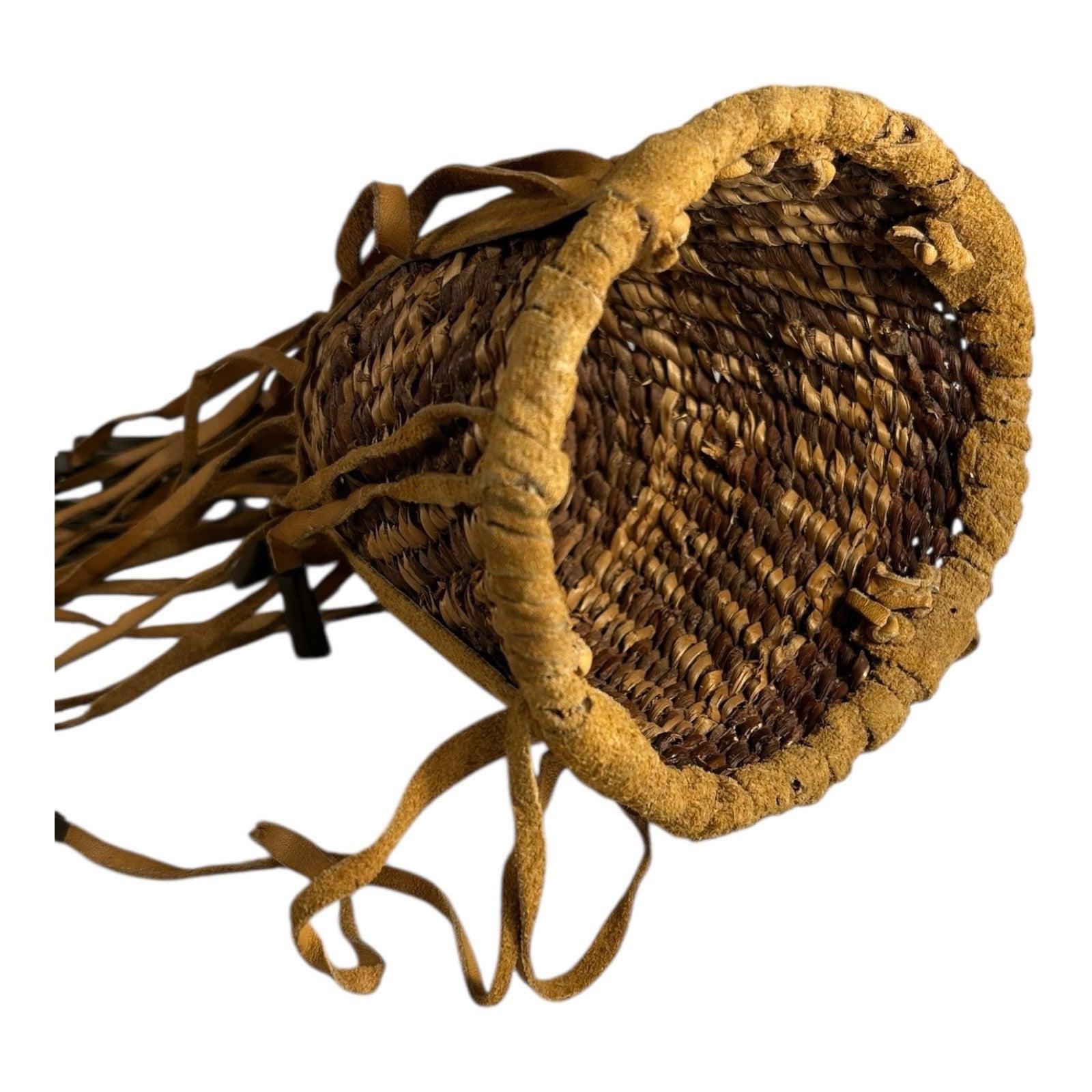 Vintage Apache Burden Basket with Tipped Leather Tassels