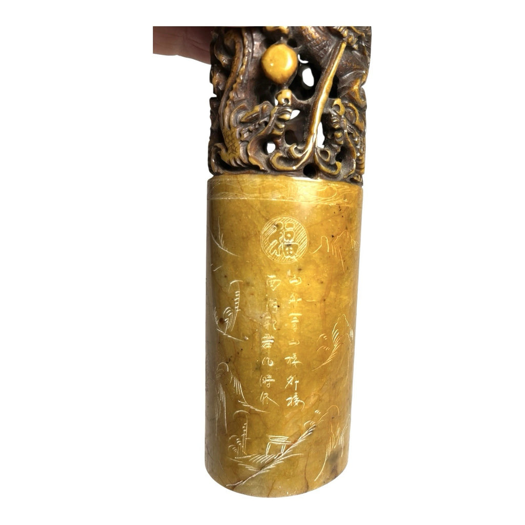 Antique Hand Carved Soapstone Chinese Dragon Chop Seal