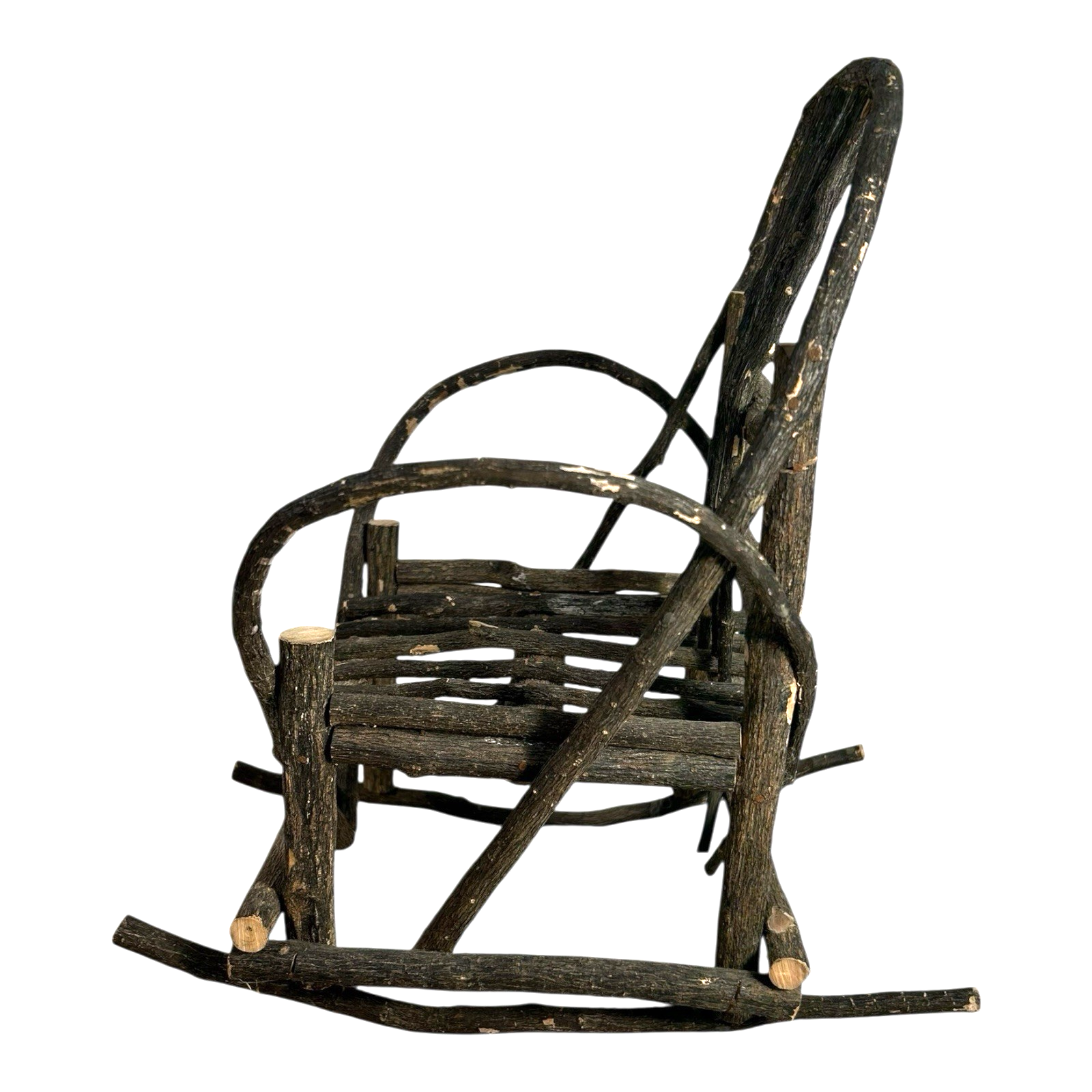 Antique Rustic Adirondack Twig Miniature Folk Art Rocking Chair