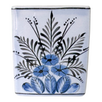 Vintage French Longwy LST Pottery Blue Floral Flower Frog Vase