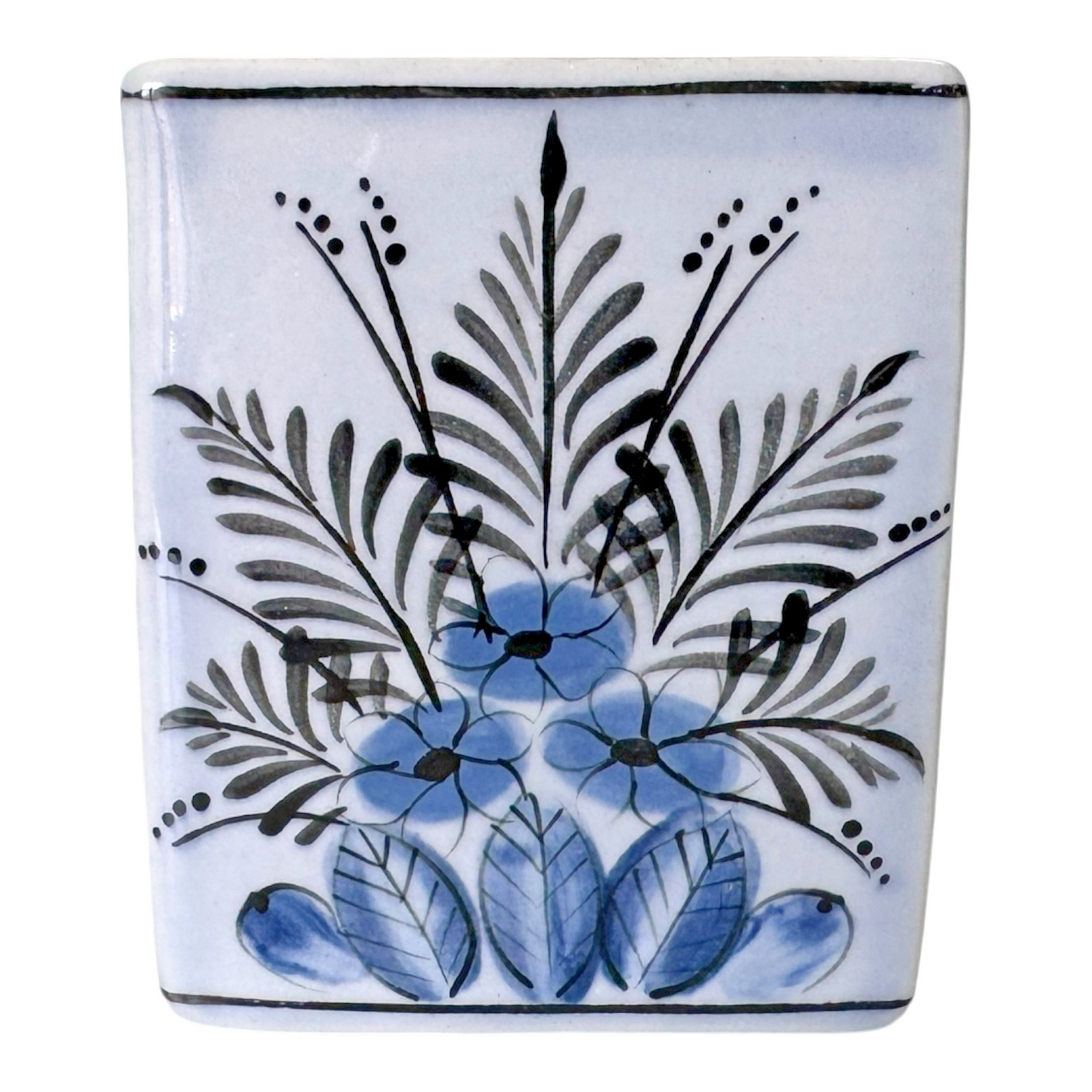 Vintage French Longwy LST Pottery Blue Floral Flower Frog Vase