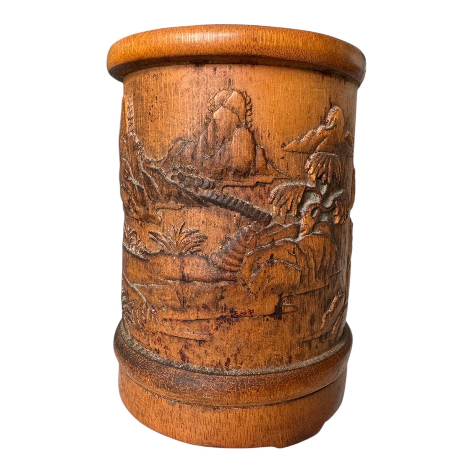 Antique Chinese Bamboo Carved Bitong Brush Pot