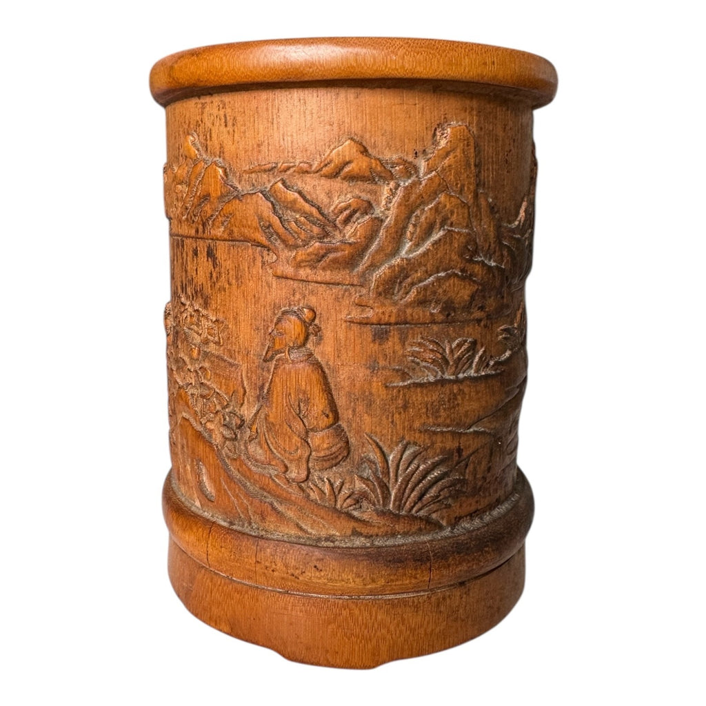 Antique Chinese Bamboo Carved Bitong Brush Pot