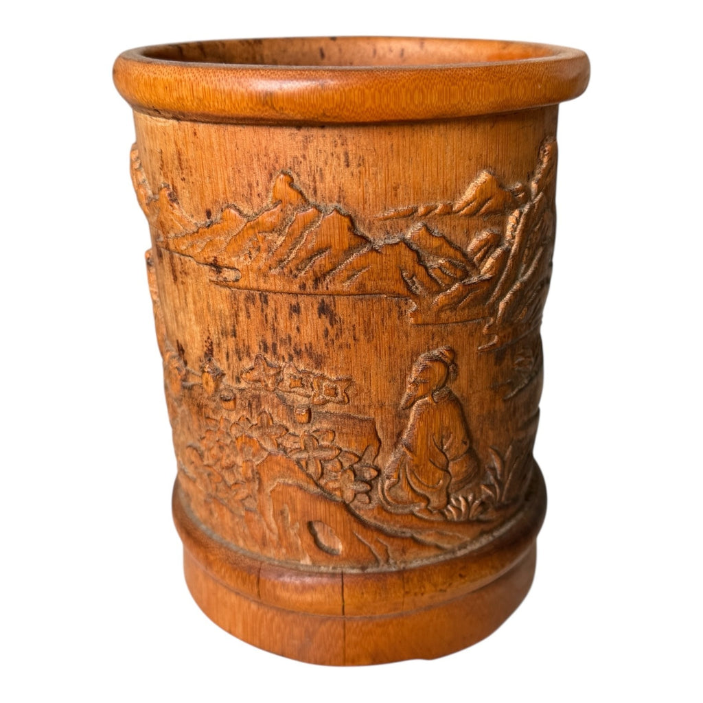 Antique Chinese Bamboo Carved Bitong Brush Pot