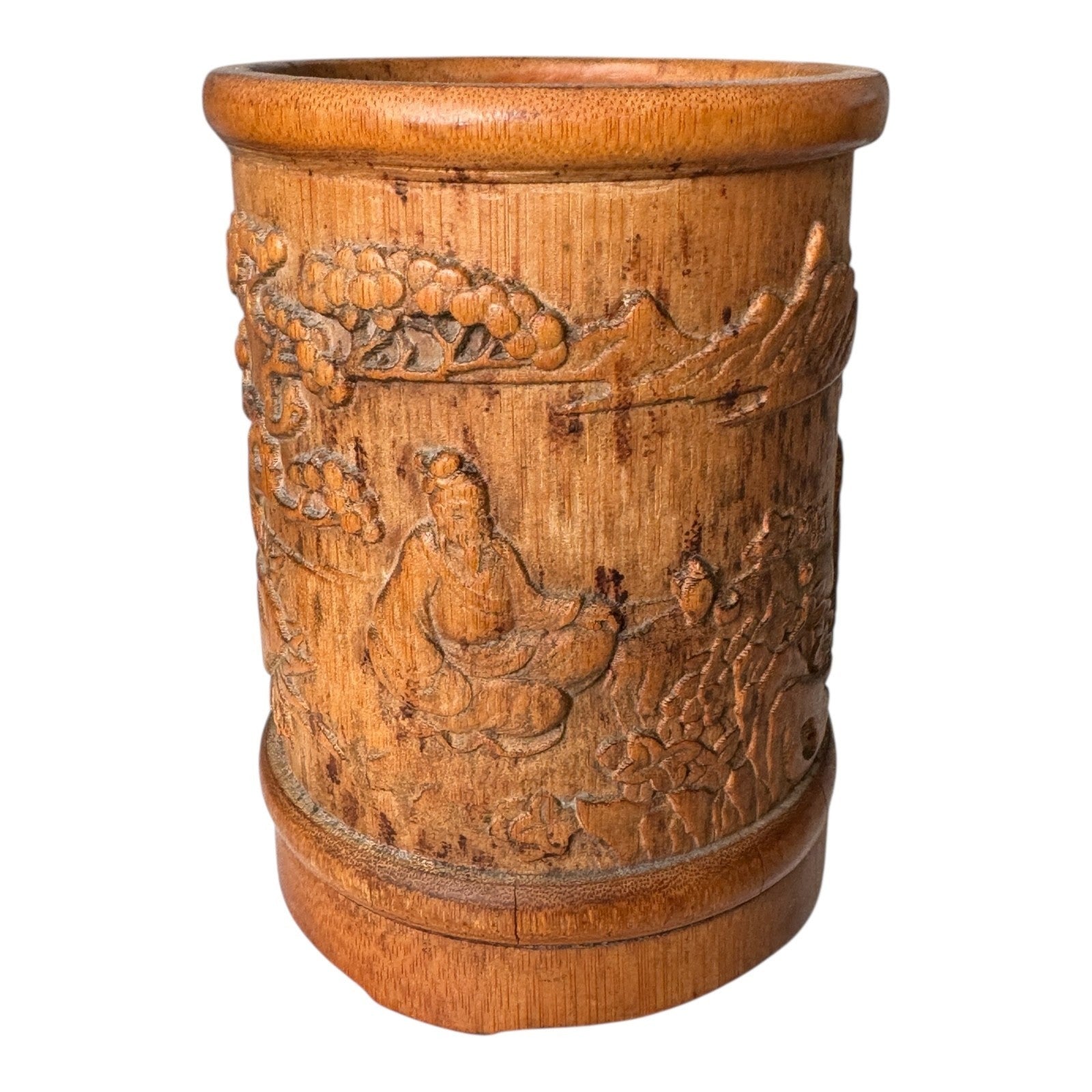 Antique Chinese Bamboo Carved Bitong Brush Pot