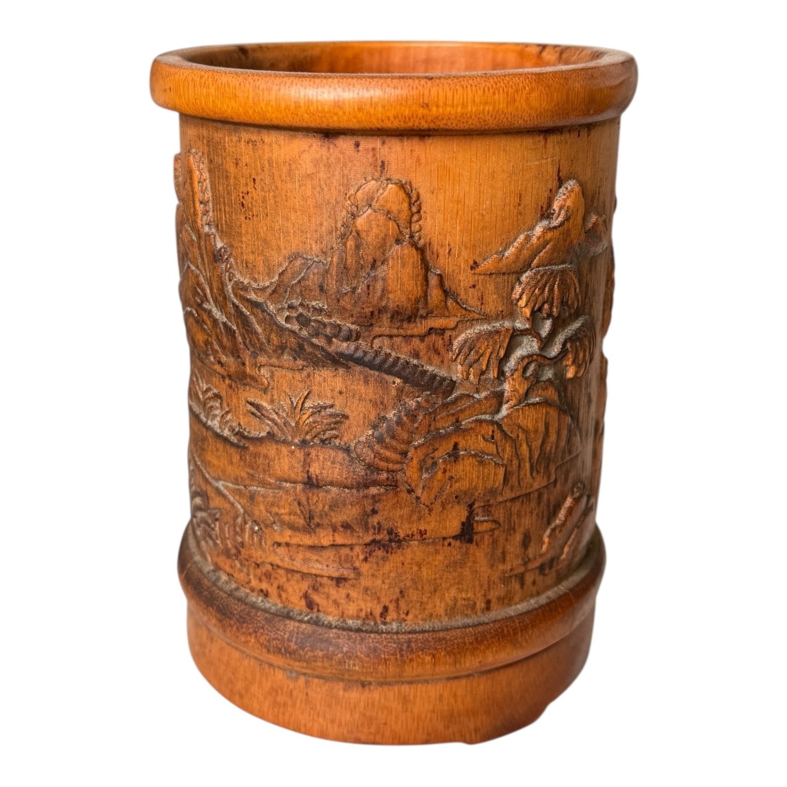 Antique Chinese Bamboo Carved Bitong Brush Pot