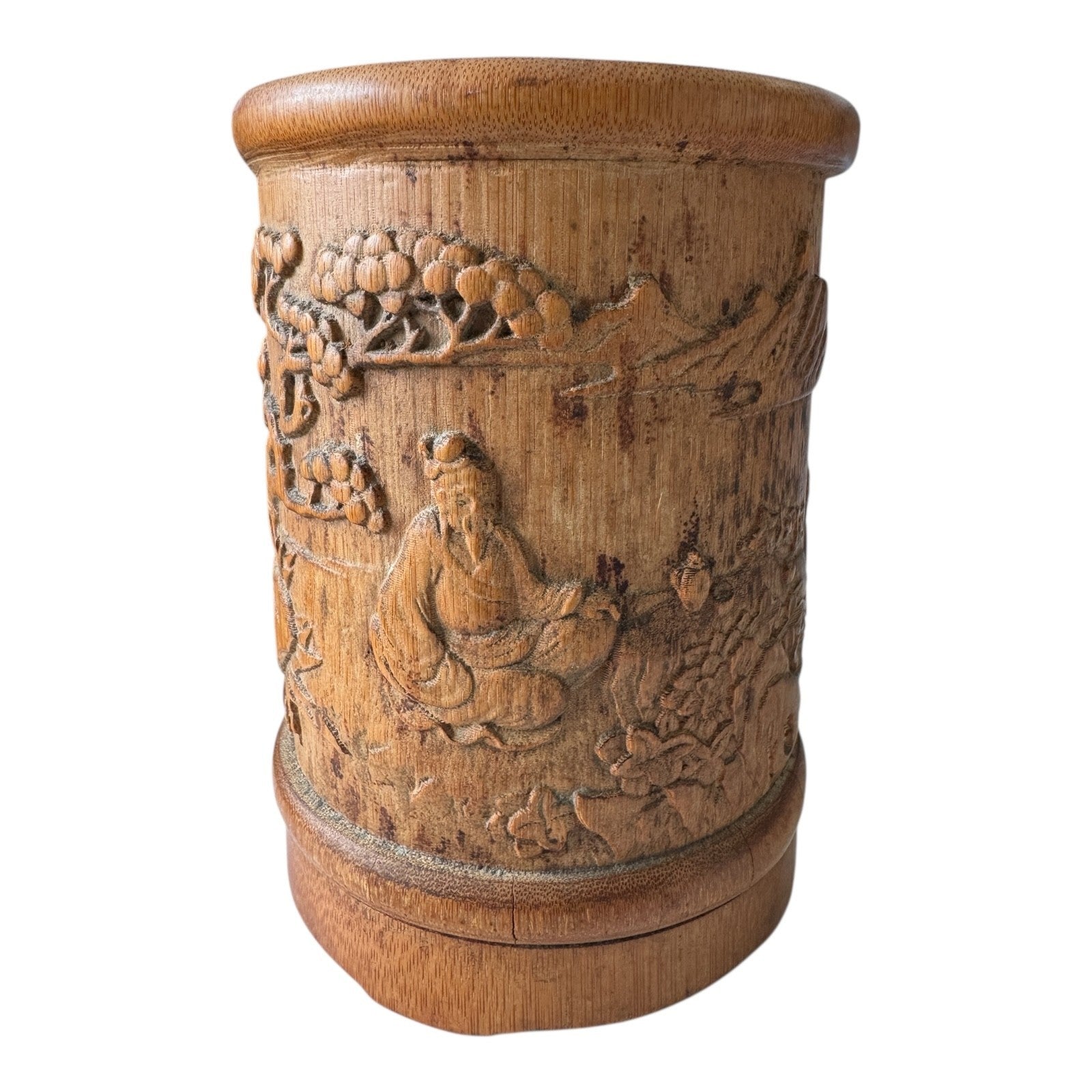Antique Chinese Bamboo Carved Bitong Brush Pot