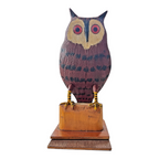 Vintage Carved Folk Art Wood Owl Sculpture Glass Eyes - Signed by Carl Scharver
