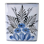 Vintage French Longwy LST Pottery Blue Floral Flower Frog Vase