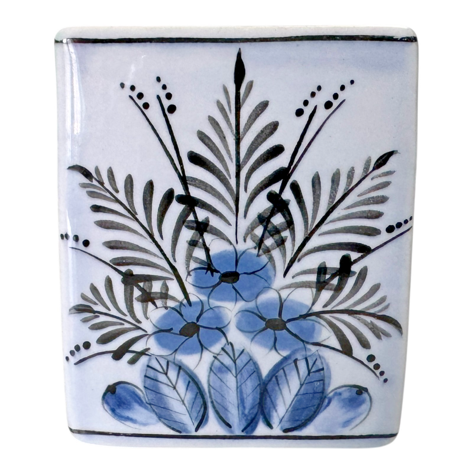 Vintage French Longwy LST Pottery Blue Floral Flower Frog Vase