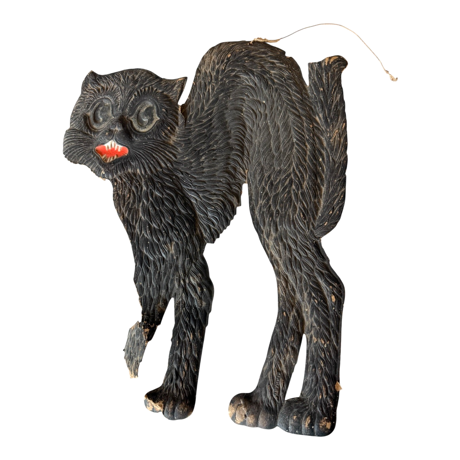 Vintage German Black Cat Halloween Decor Die Cut Wall Hanging