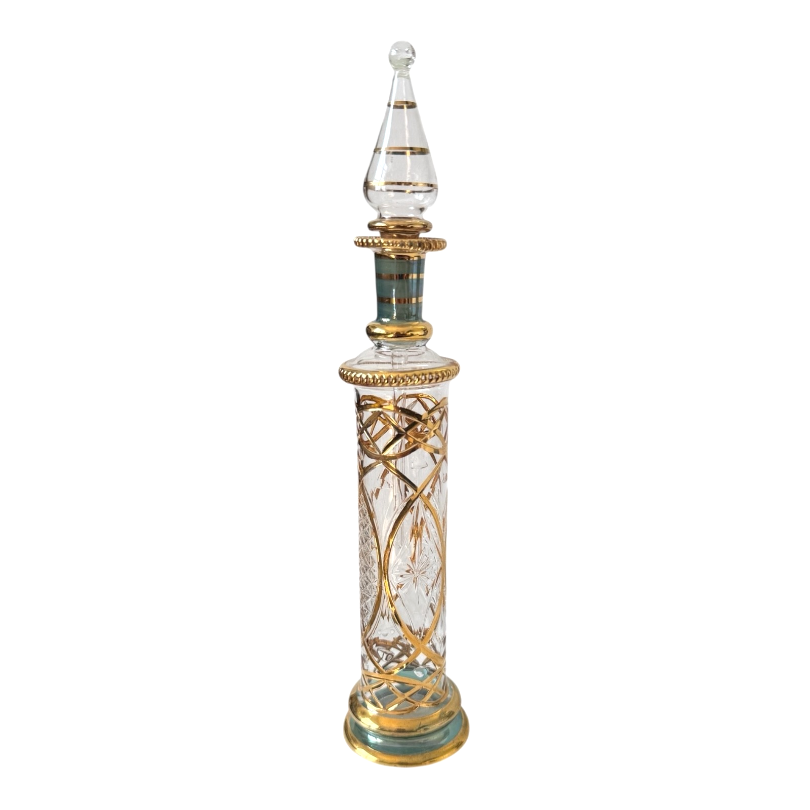 Antique Bohemian Cut Crystal Moser Style Raised Gilt Scent or Perfume Bottle