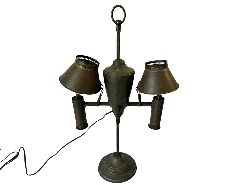 Antique Industrial Student Desk Lamp Double Shade Central Font Metal Lamp