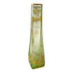 Antique Czech Bohemian Twisted Opalescent Glass Vase - Gold Gilt & Enameled