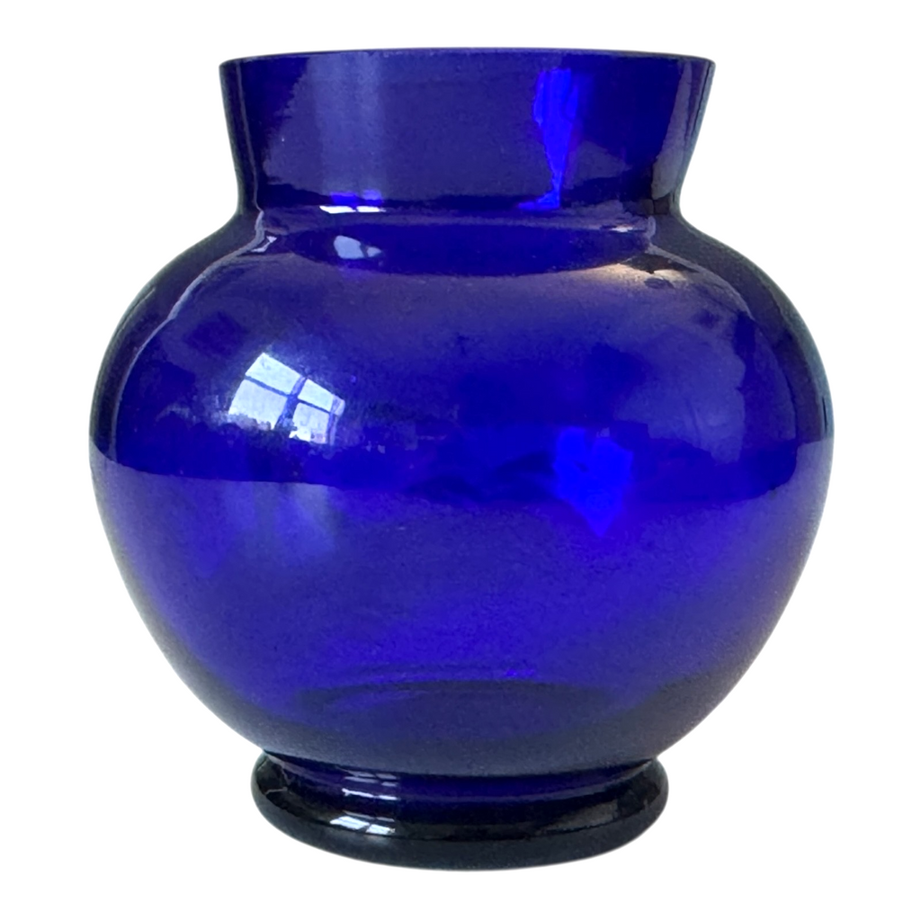 Antique Bohemian Mary Gregory Etched Cobalt Blue Miniature Art Glass Vase