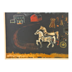 Vintage Large Signed Strauser Folk Art Horse Painting, Rural Farm Scene