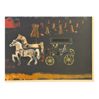 Vintage Large Signed Strauser Folk Art Horse Painting, Rural Farm Scene