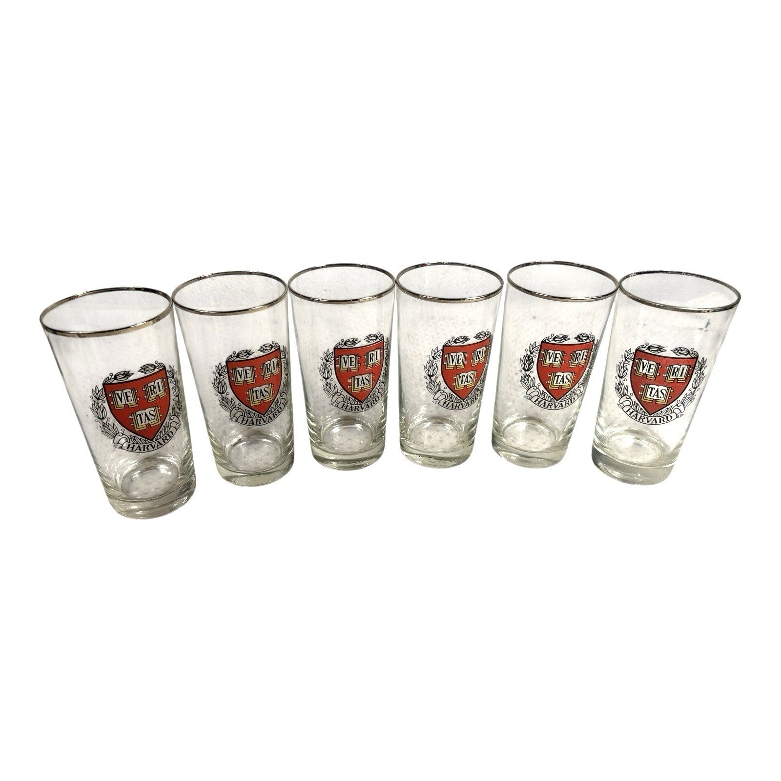 Vintage Veritas Harvard High Ball Beer Glasses - Set of 6