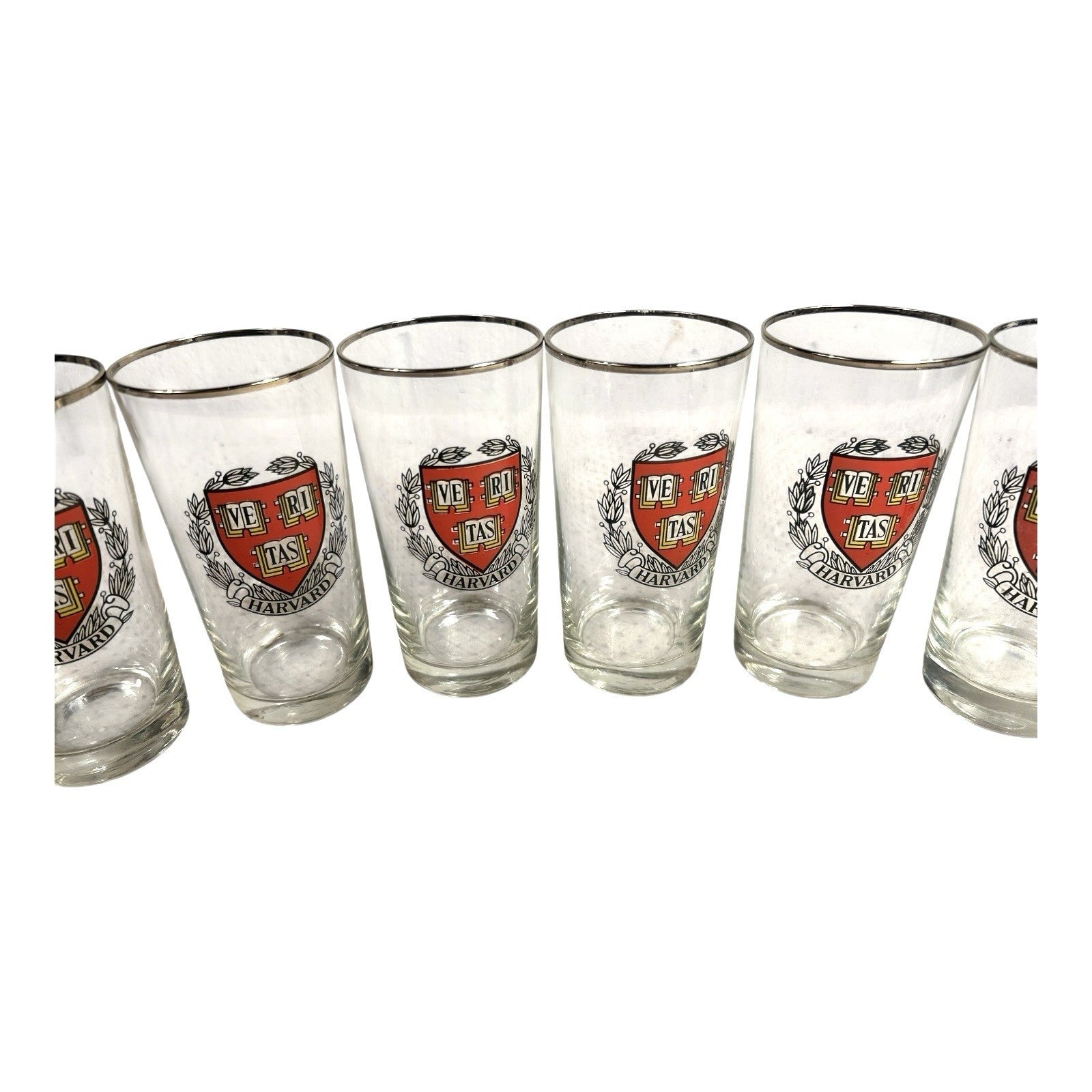 Vintage Veritas Harvard High Ball Beer Glasses - Set of 6