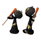 Vintage Japan Halloween Black Cat Figurines with Brooms (Set of 2)