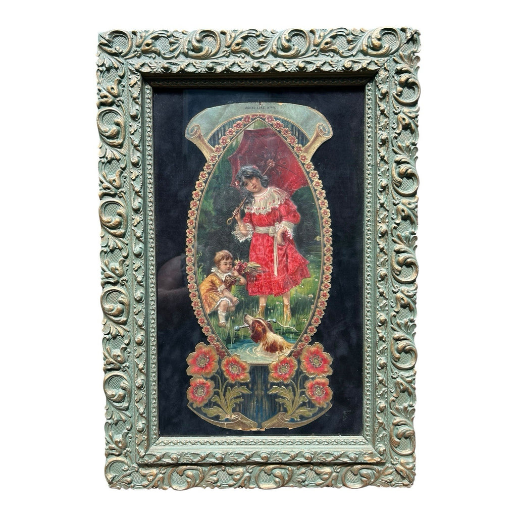 Antique Framed German Made 3D Advertising for Round Lake MN Minnesota