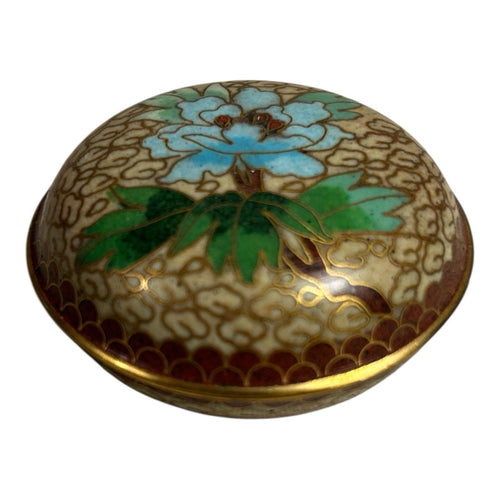 Antique Chinese Cloisonne Floral Jewelry or Pill Box
