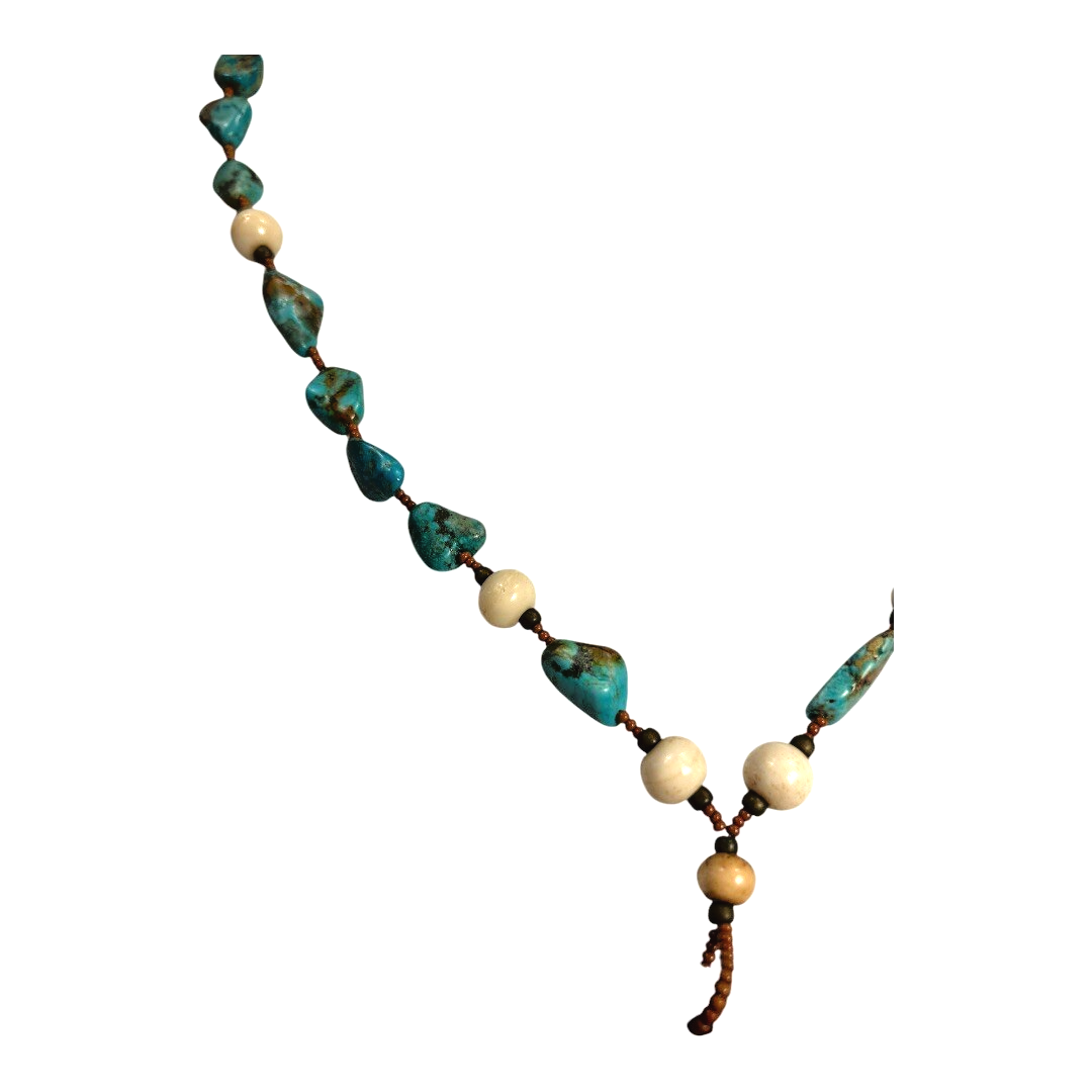 Vintage Native American Southwestern Turquoise Beaded Necklace, Spiral Pendant