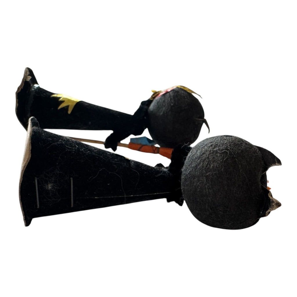 Vintage Japan Halloween Black Cat Figurines with Brooms (Set of 2)