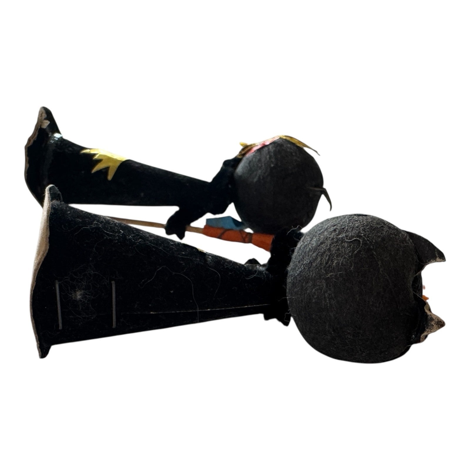 Vintage Japan Halloween Black Cat Figurines with Brooms (Set of 2)