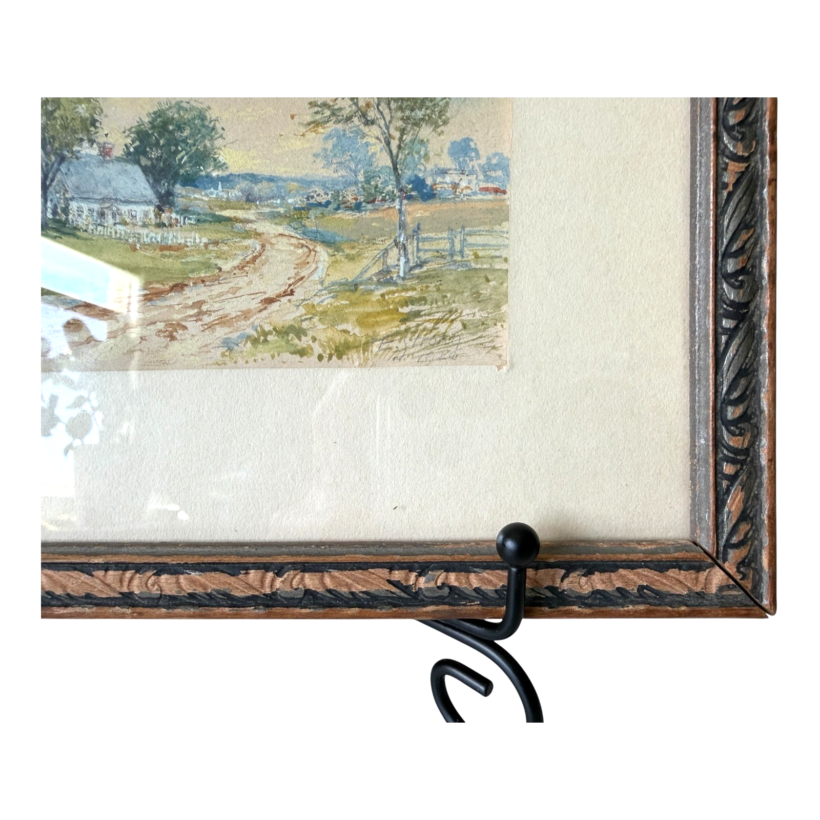Antique 1926 Gouache Farmhouse Landscape Painting on Paper - Signed & Framed