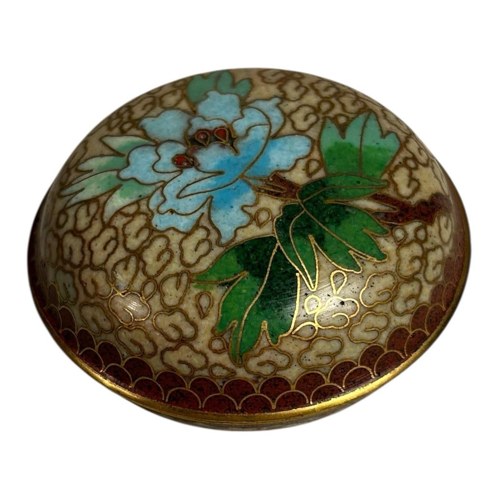 Antique Chinese Cloisonne Floral Jewelry or Pill Box