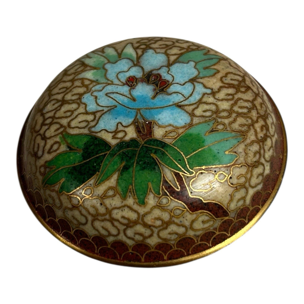 Antique Chinese Cloisonne Floral Jewelry or Pill Box