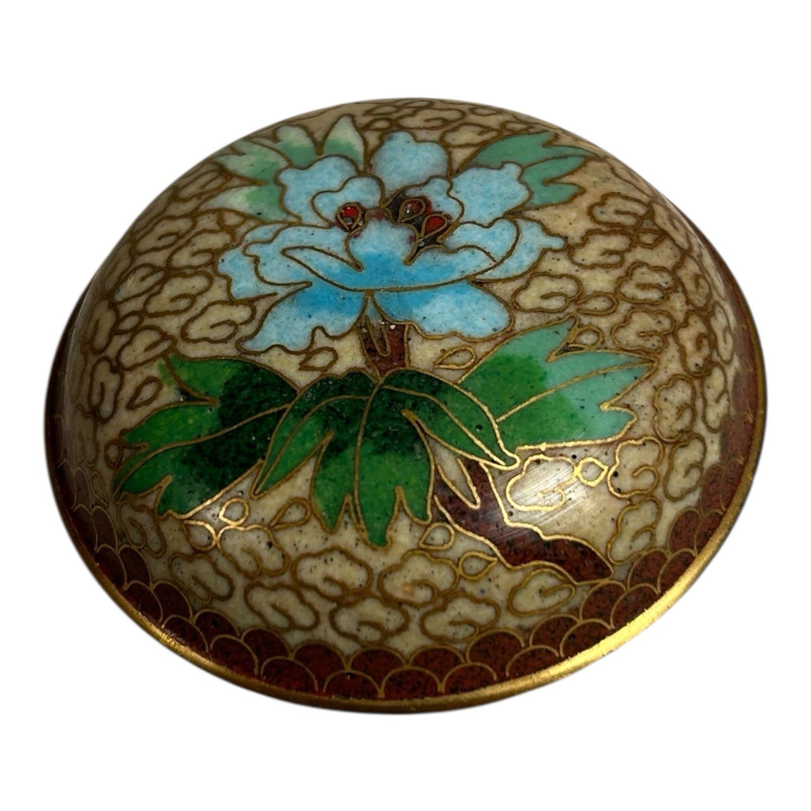 Antique Chinese Cloisonne Floral Jewelry or Pill Box