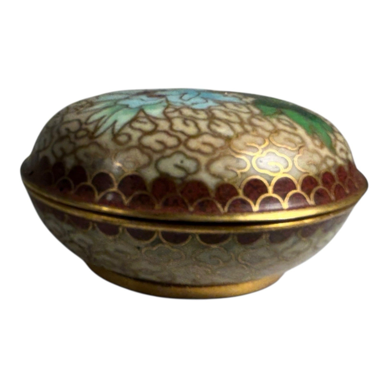 Antique Chinese Cloisonne Floral Jewelry or Pill Box