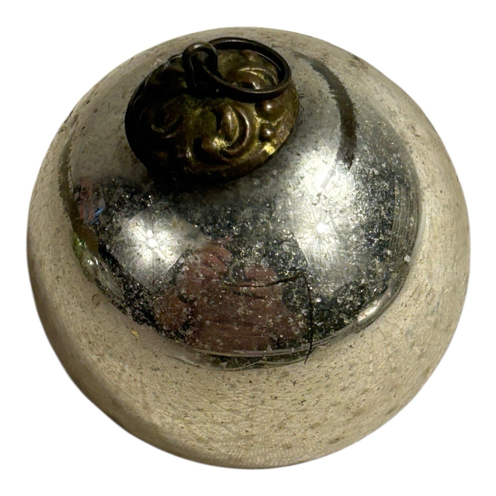 Antique German Kugel Glass Small Silver Christmas Ornament