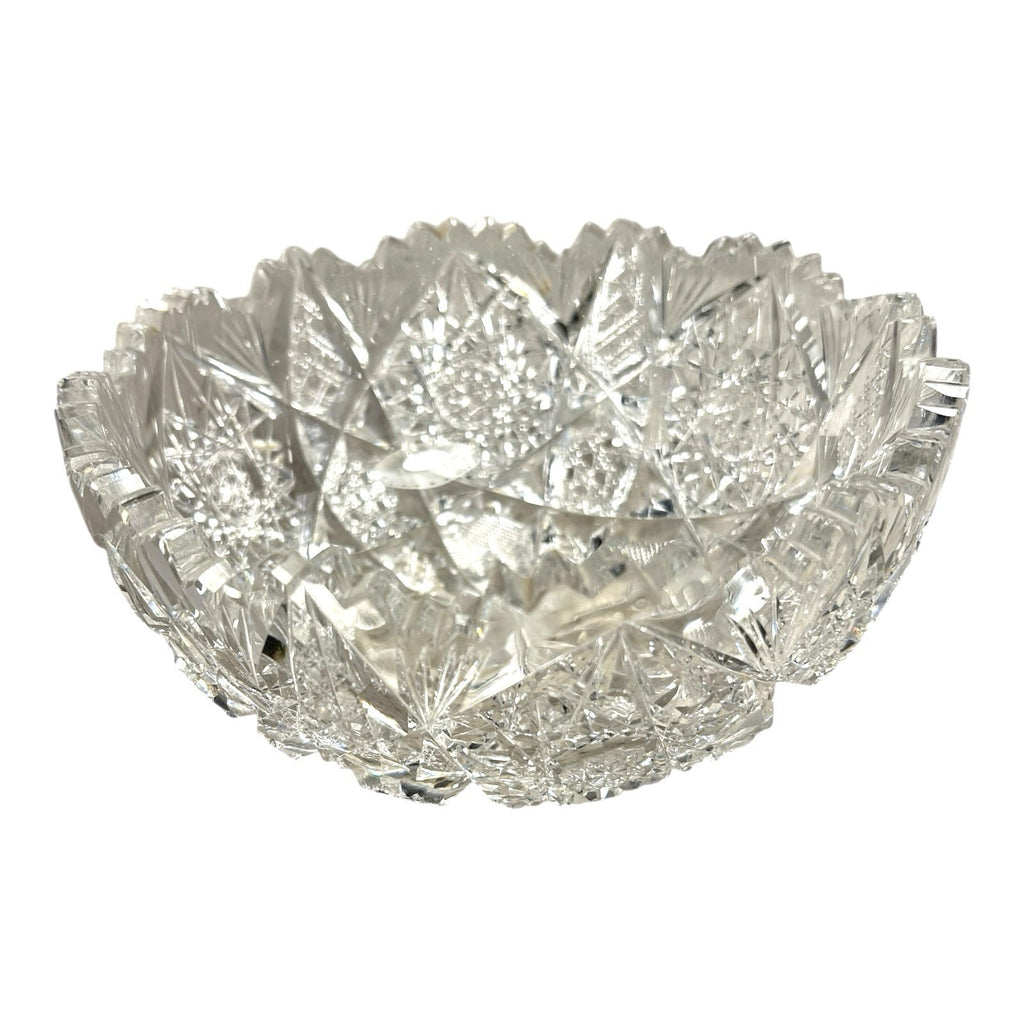Antique American Brilliant Period Lead Cut Glass Bowl with Saw Tooth Edge
