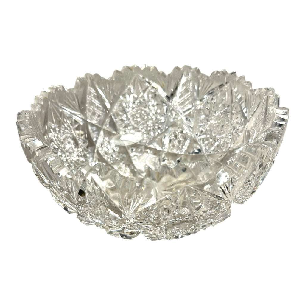 Antique American Brilliant Period Lead Cut Glass Bowl with Saw Tooth Edge
