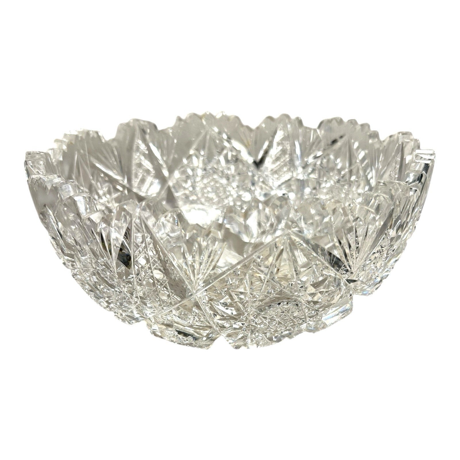 Antique American Brilliant Period Lead Cut Glass Bowl with Saw Tooth Edge