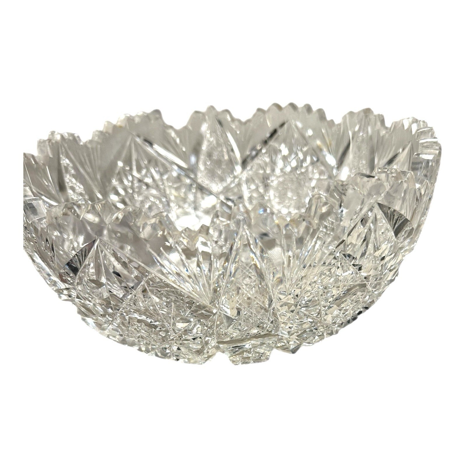 Antique American Brilliant Period Lead Cut Glass Bowl with Saw Tooth Edge