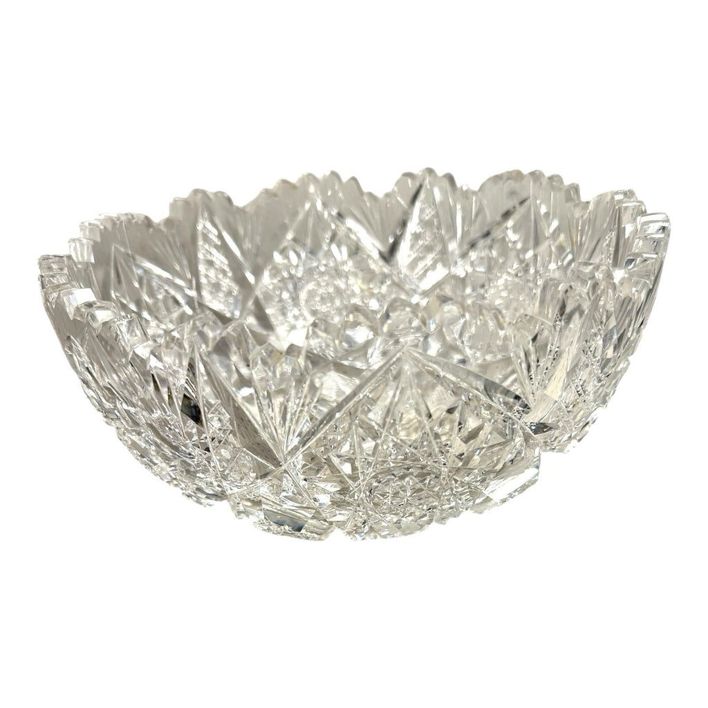 Antique American Brilliant Period Lead Cut Glass Bowl with Saw Tooth Edge