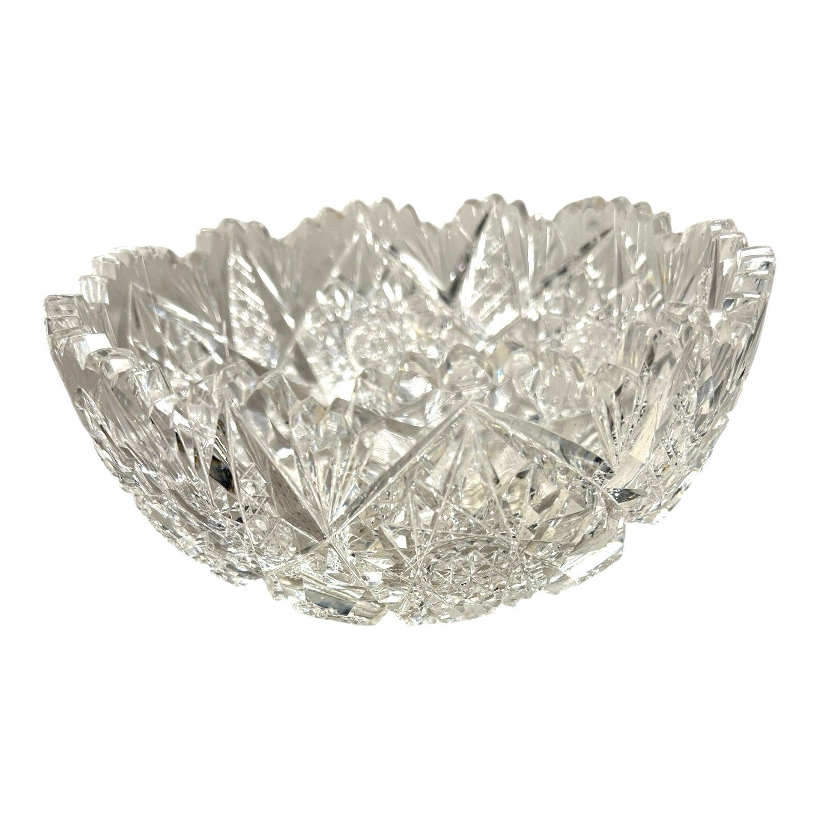 Antique American Brilliant Period Lead Cut Glass Bowl with Saw Tooth Edge