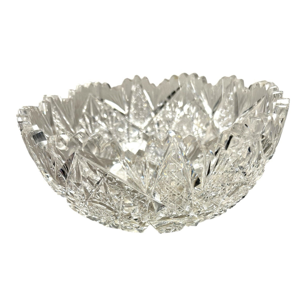 Antique American Brilliant Period Lead Cut Glass Bowl with Saw Tooth Edge