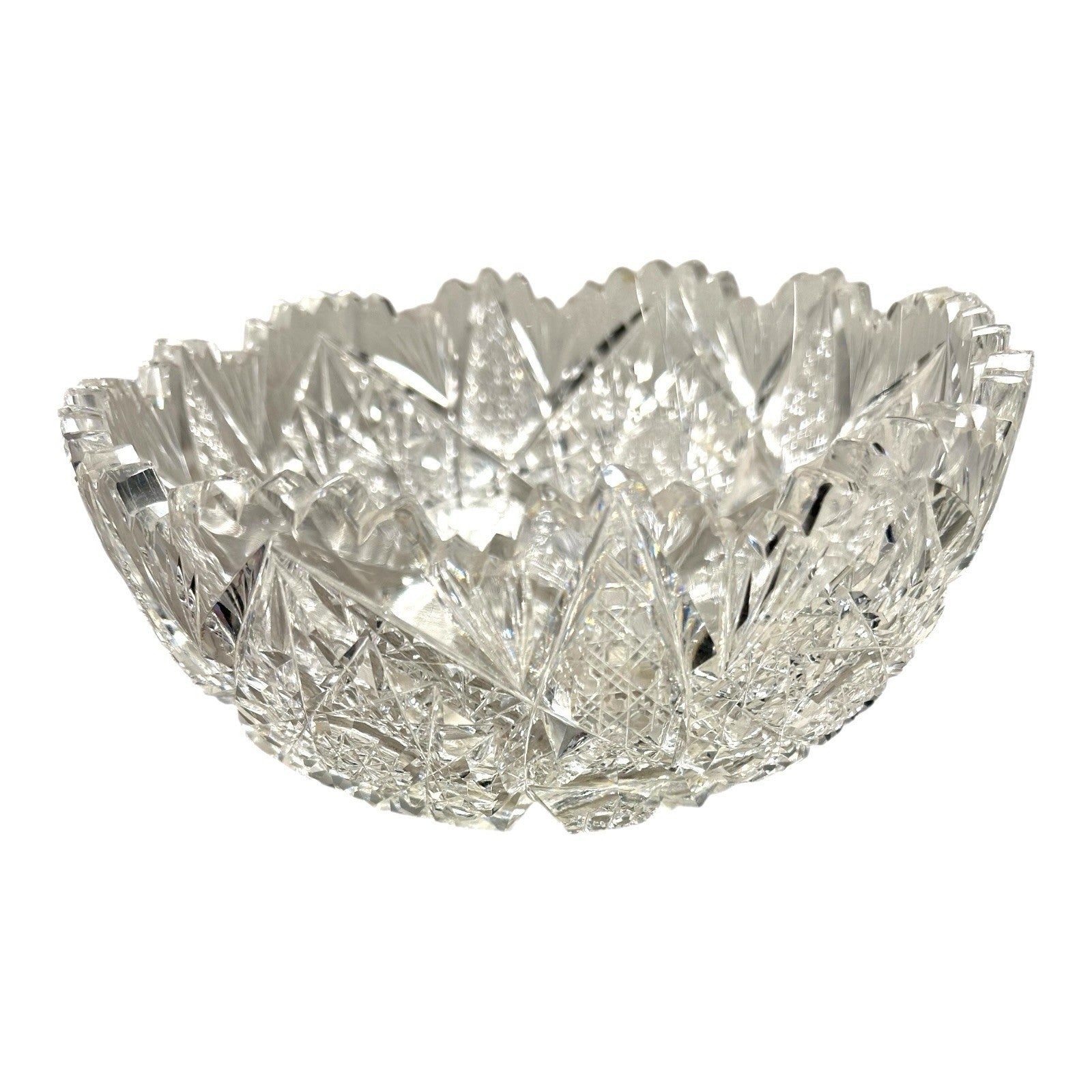 Antique American Brilliant Period Lead Cut Glass Bowl with Saw Tooth Edge