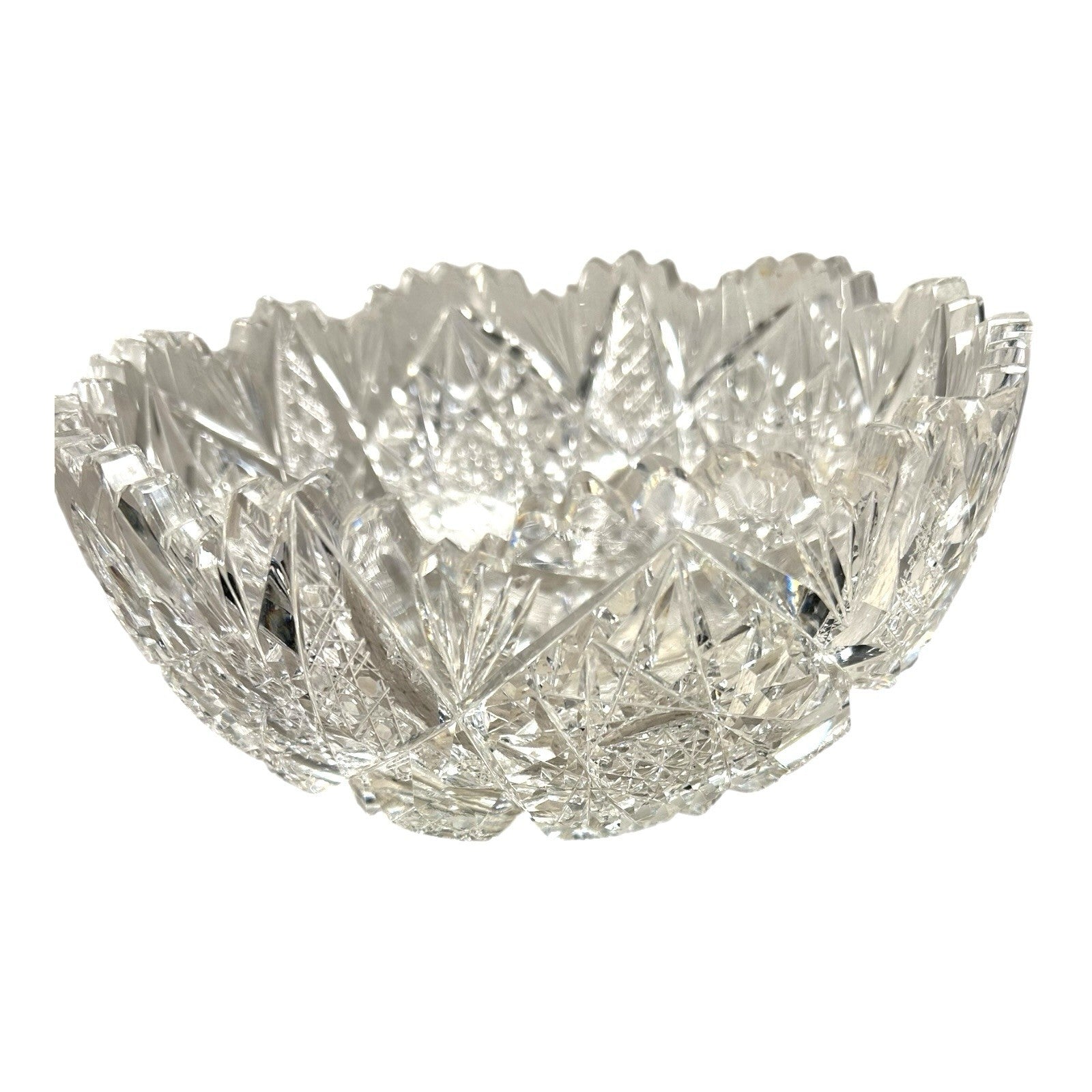 Antique American Brilliant Period Lead Cut Glass Bowl with Saw Tooth Edge