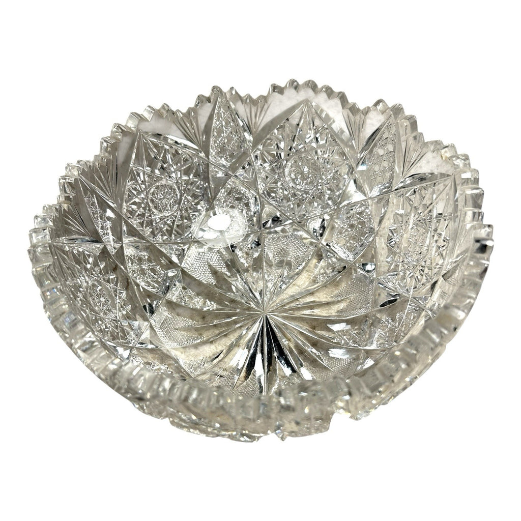 Antique American Brilliant Period Lead Cut Glass Bowl with Saw Tooth Edge