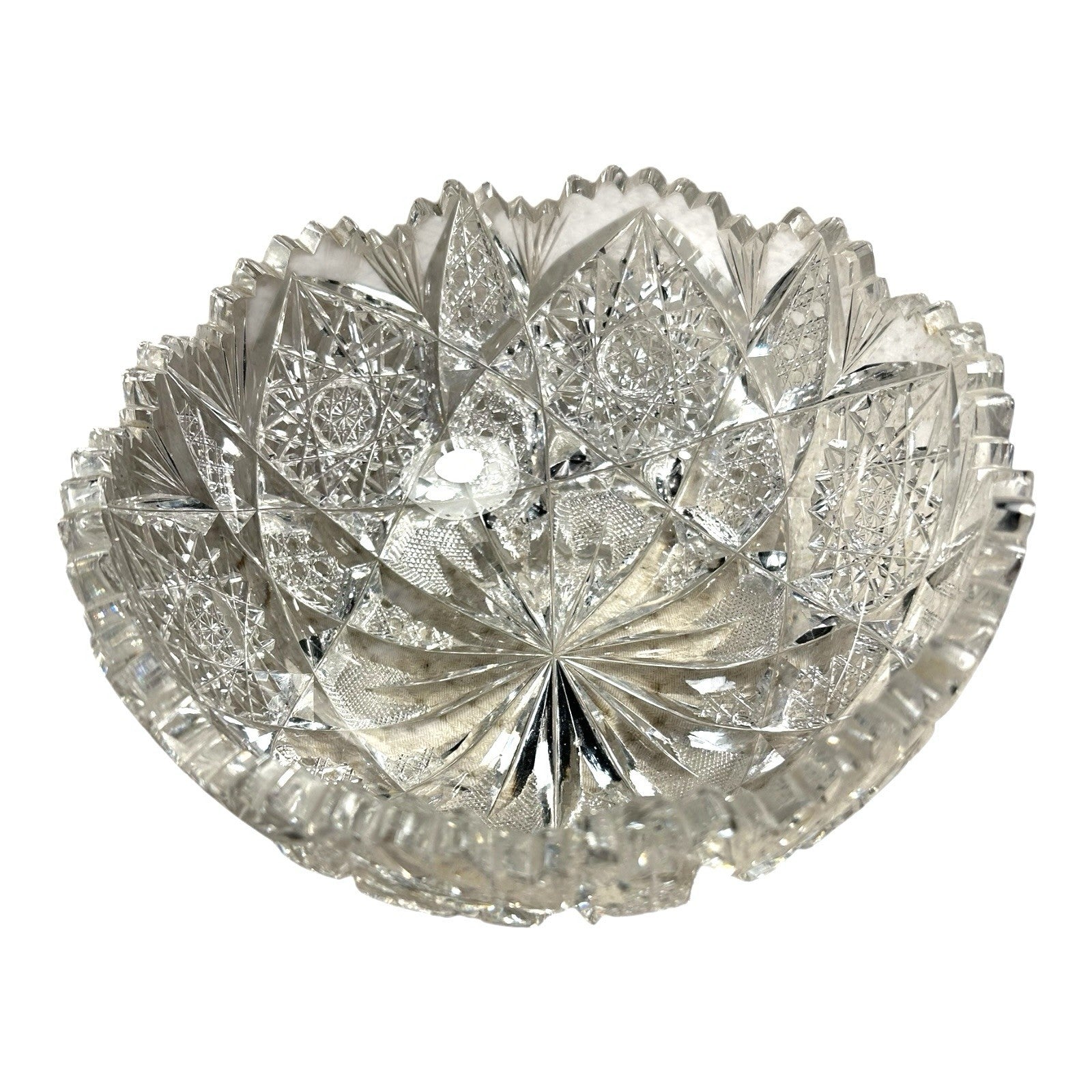 Antique American Brilliant Period Lead Cut Glass Bowl with Saw Tooth Edge