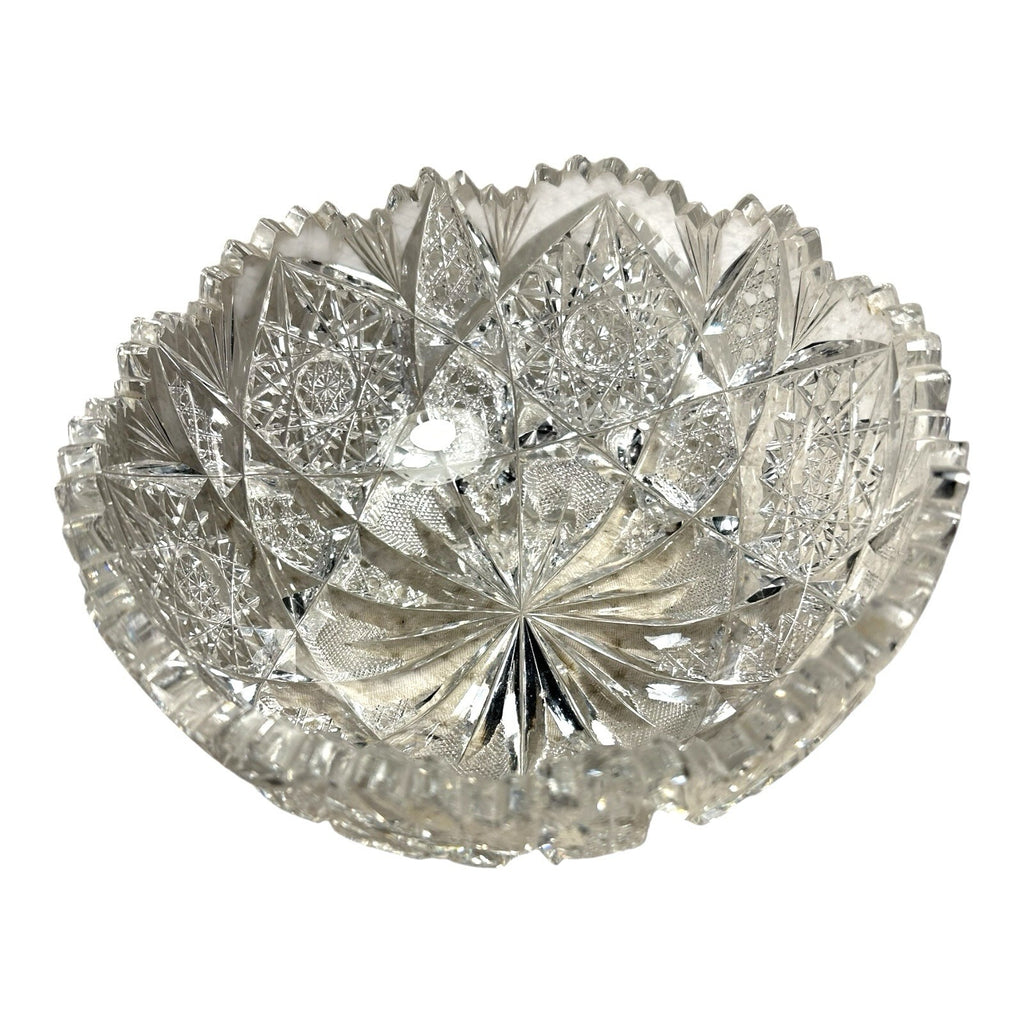 Antique American Brilliant Period Lead Cut Glass Bowl with Saw Tooth Edge