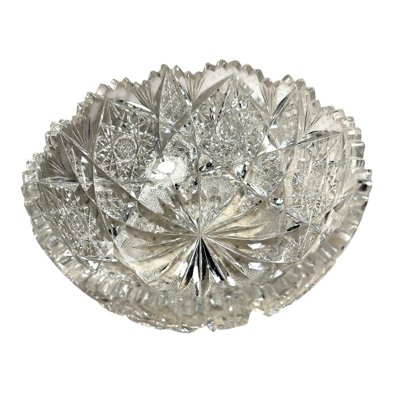 Antique American Brilliant Period Lead Cut Glass Bowl with Saw Tooth Edge