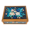 Vintage Mid Century Floral Glass Jewelry Box Foilwork Trinket Box